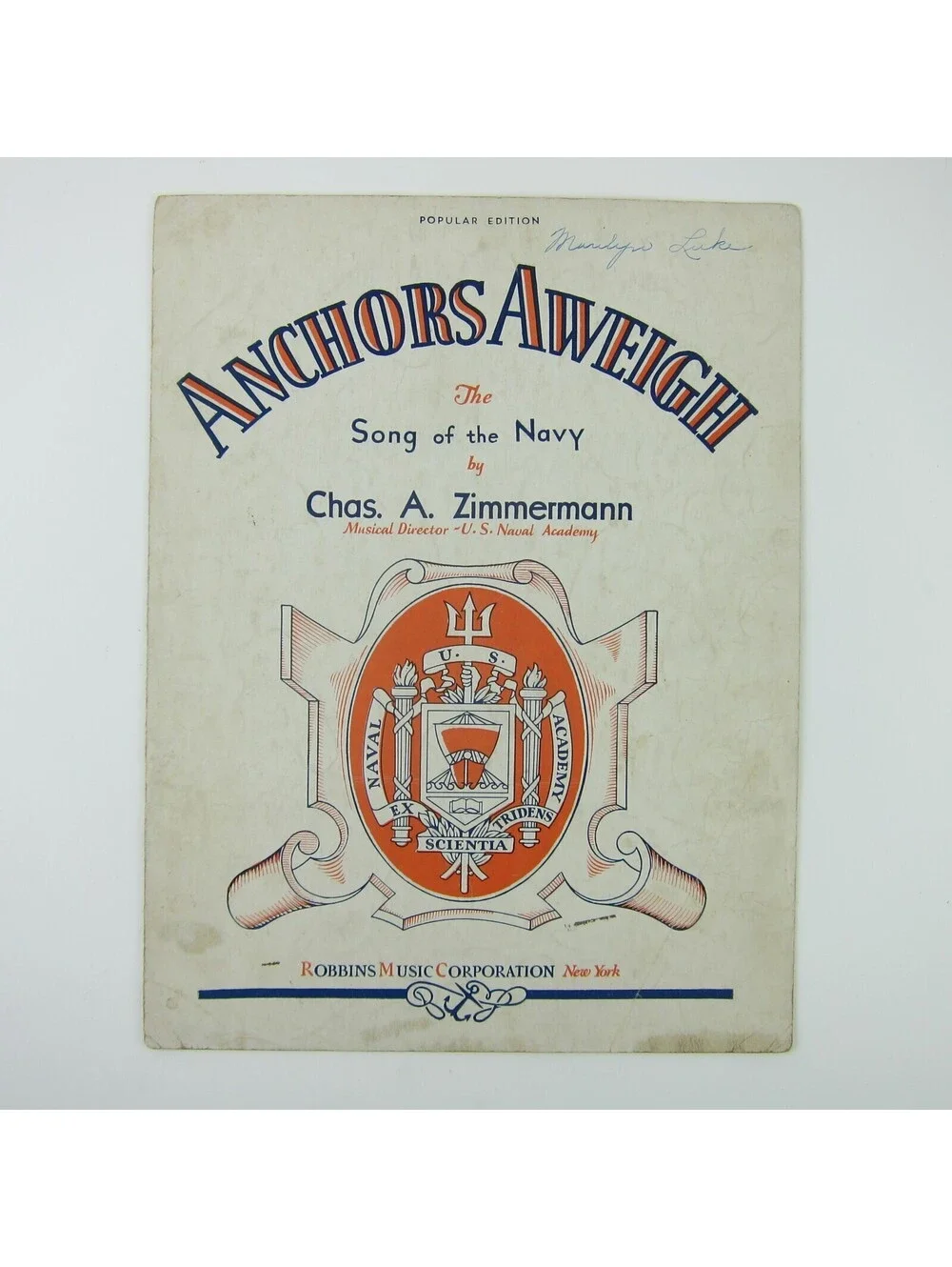 Sheet Music Anchors Aweigh Song Of The Navy Charles A Zimmermann Vintage 1935